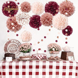 Bachelorette Party Decorations 15Pcs Burgundy Rose Gold Tissue Pom