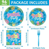 96Pcs Pool Party Plates and Napkins Neon Pool Party Decorations for