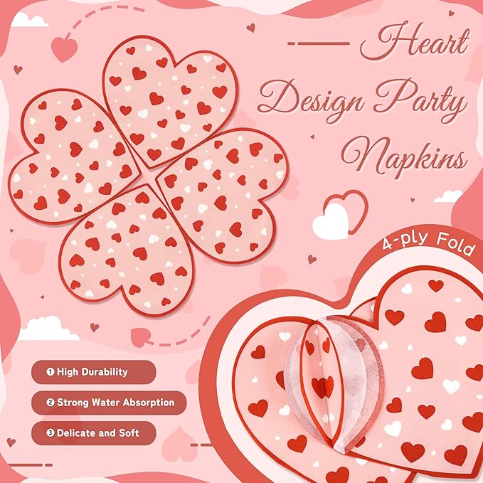168PCS Red Love Heart Party Supplies for Valentines Galentines
