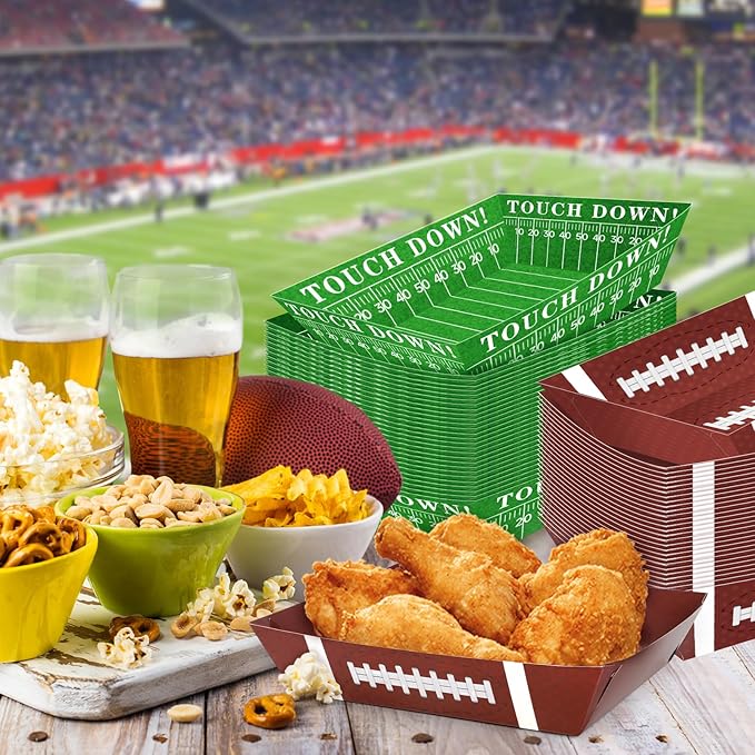 100Pcs Football Party Supplies 5lb Food Plates Paper Trays