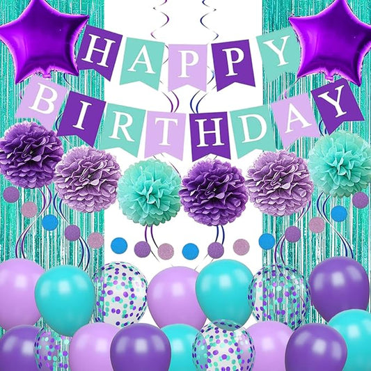 Mermaid Birthday Decorations Purple Teal Blue Party Balloons Happy