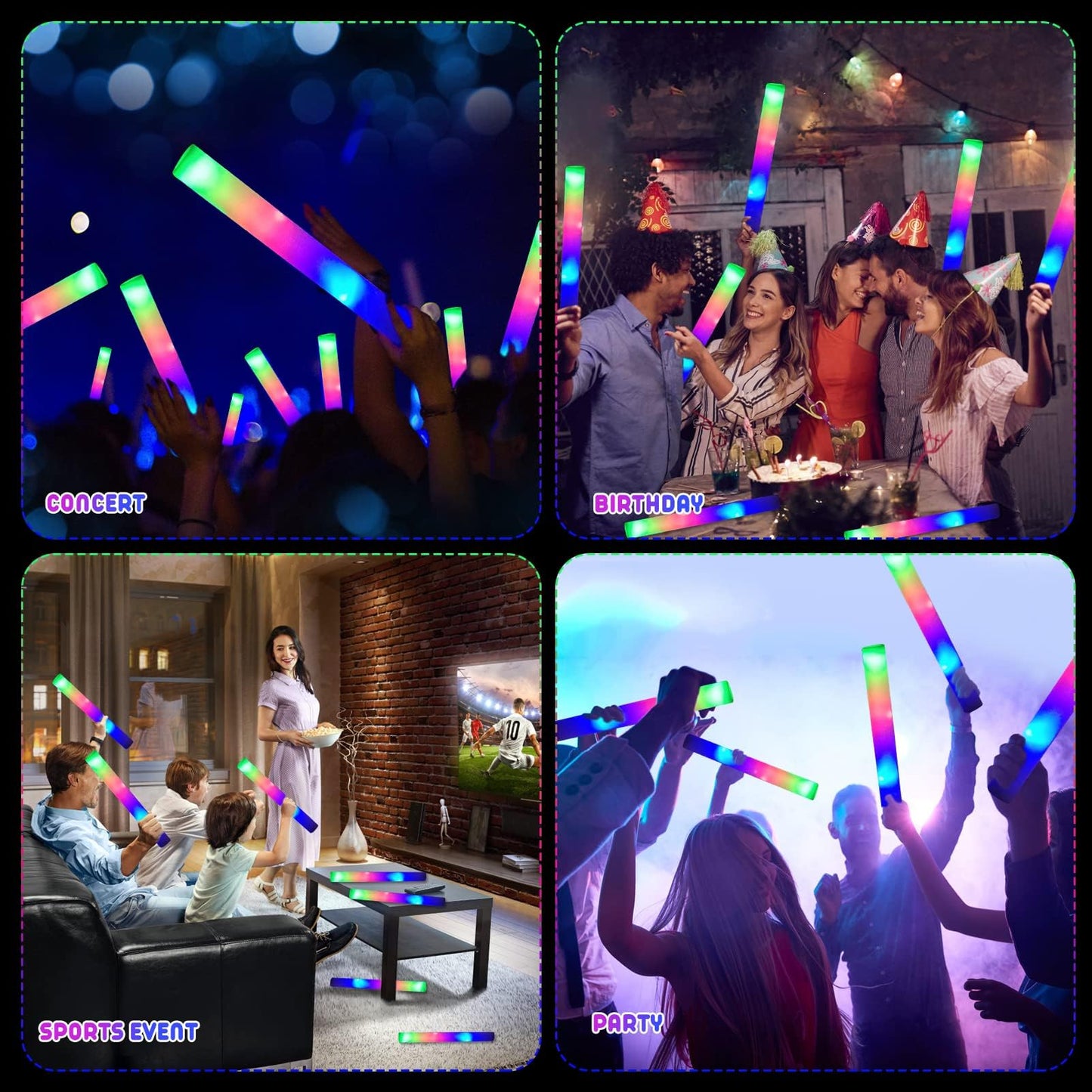 LifBetter Light Up Glow Sticks Bulk, LED Foam Sticks in The Dark with