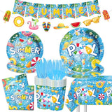 Pool Party Decoration 143Pcs Summer Tableware Pool Hello Summer