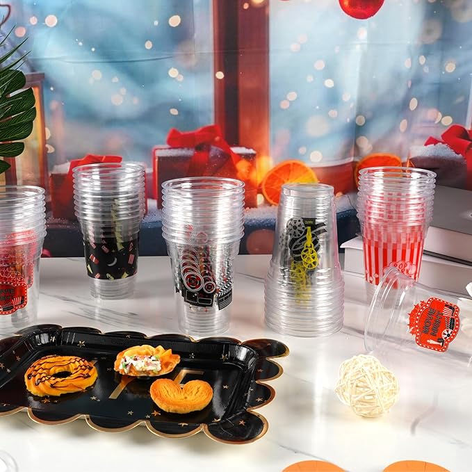 100 Pcs Movie Night Cups 12 Oz Clear Disposable Plastic Drinking