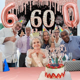 60th Birthday Decorations for Woman with Banner Rose Gold Tablecloth