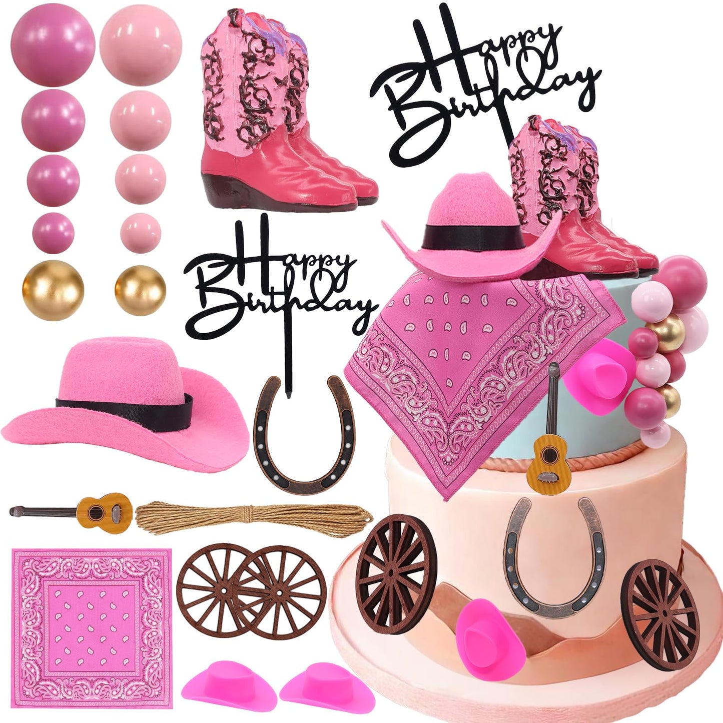 BiBo Cowgirl Cake Topper First Rodeo Birthday Cupcake Decorations Girl