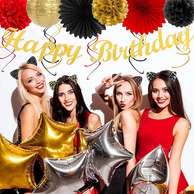 Red Black Gold Casino Theme Birthday Party Decorations 21pcs Happy