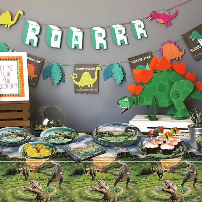 Dinosaur Birthday Decorations 81Pcs Dinosaur Paper Tableware Set