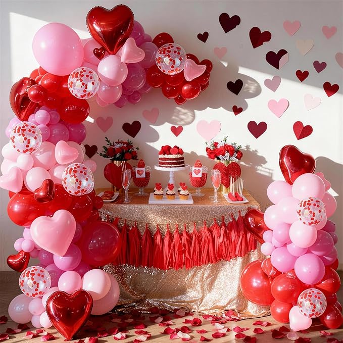 Valentine's Day Balloons Garland Arch Kit 127Pcs Pink Red Rose Red