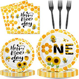 100 Pcs Bee 1st Birthday Party Supplies Paper Plates and Napkins Set