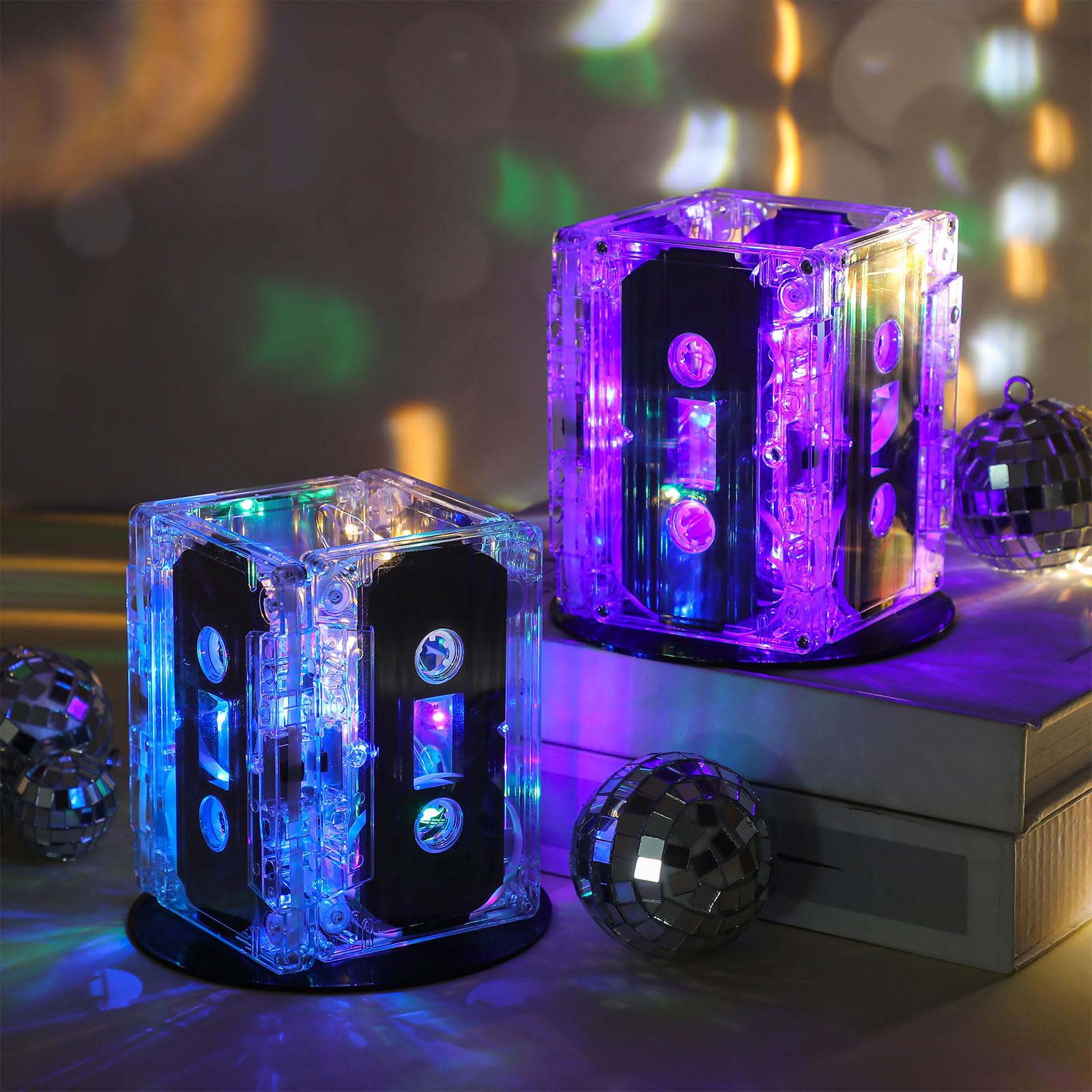 Halloscume 6 Sets 80s 90s Neon Party Decoration Novelty Cassette Tape