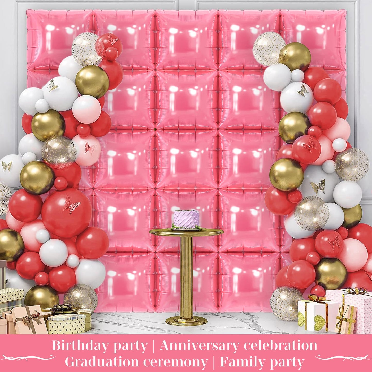 Pink Square Foil Balloons 25 Pcs Metallic Pink Balloons Wall Backdrop