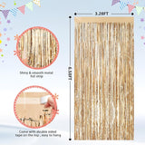 2Pack Champagne Gold Foil Fringe Backdrop Curtains, Tinsel Door