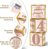 3Pcs 40th Birthday Decorations Boxes for Women Pink Rose Gold 40th