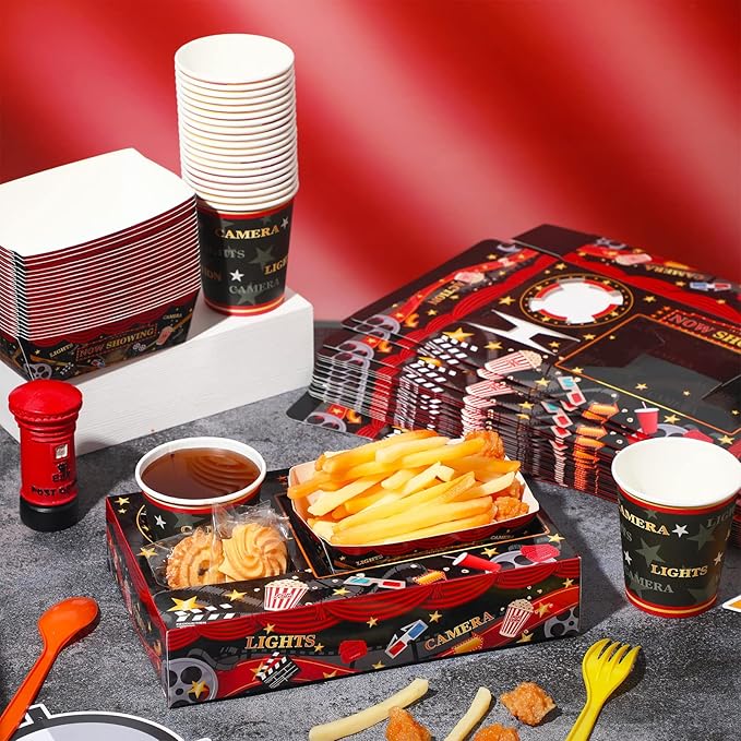 72 Pcs Movie Night Party Supplies Snack Trays Boxes with Disposable