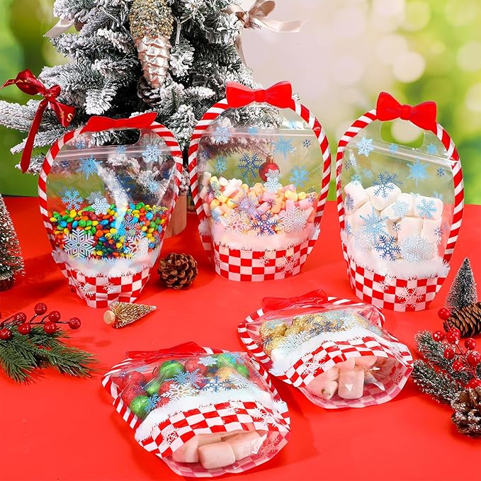 50 Pcs Winter Gift Bag Valentine's Day Theme Bag with Handles Zipper