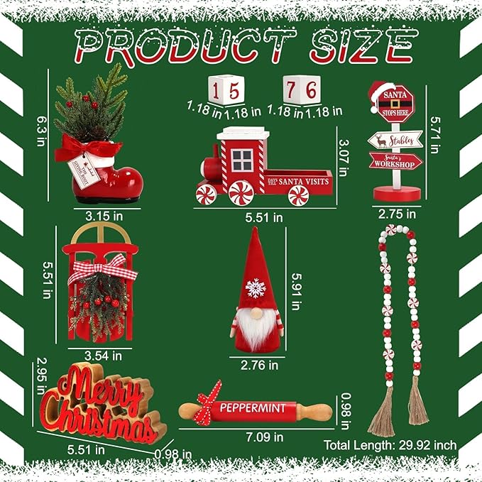 Christmas Decorations 8 PCS Tiered Tray Decor Set Cute Tabletop