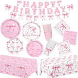 Pink Bow Happy Birthday Decorations Set for 24: Bachelorette Party