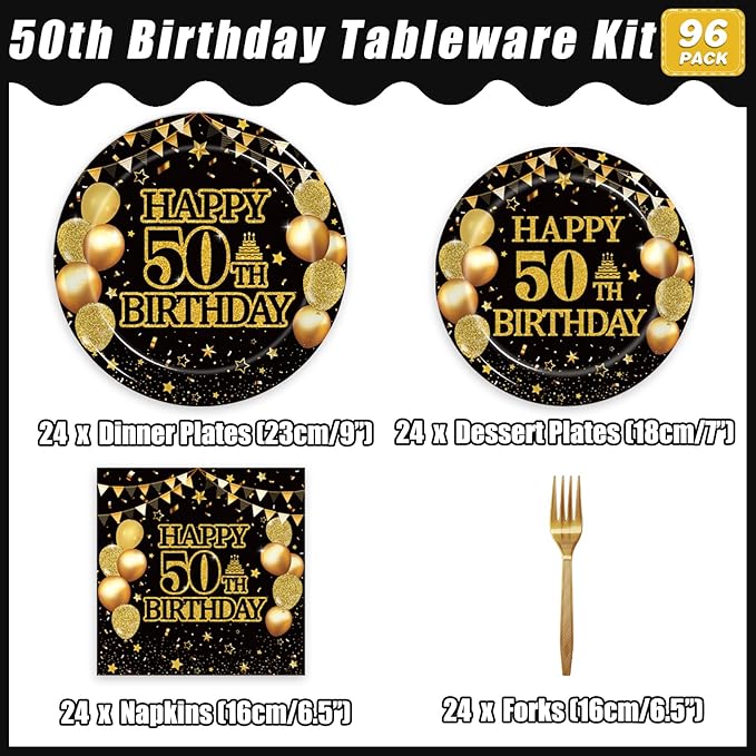 96Pcs 50th Birthday Party Tableware Set, Back in 1976 Birthday Party