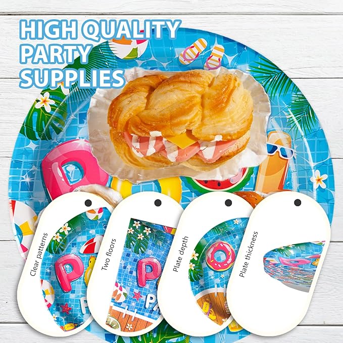 200 Pcs Pool Party Supplies Summer Pool Party Plates and Napkins