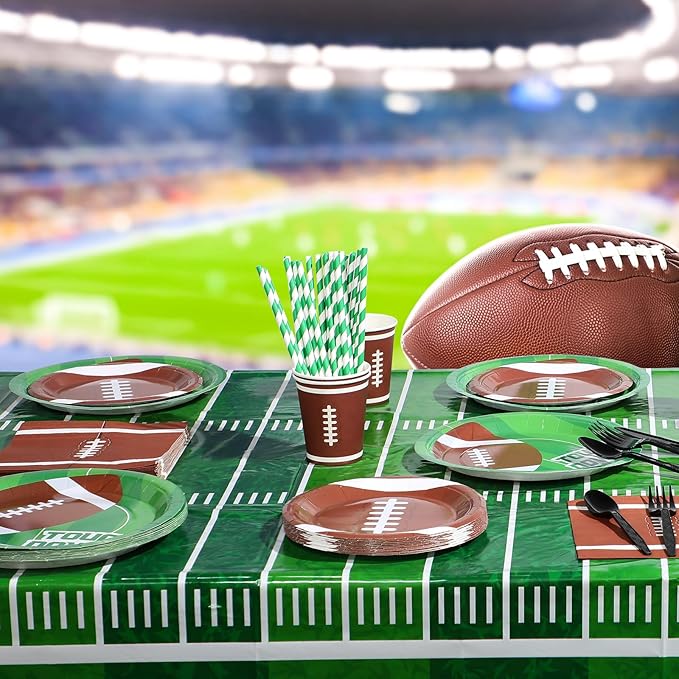195 Pcs Football Party Supplies 24 Guest Disposable Dinnerware with