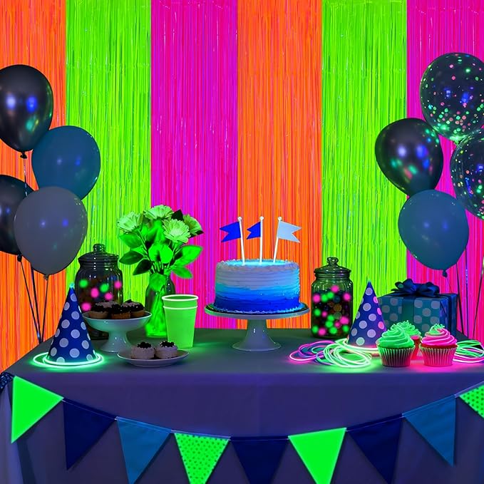 2 Pack Glow in The Dark Party Curtains Streamers, Neon Party