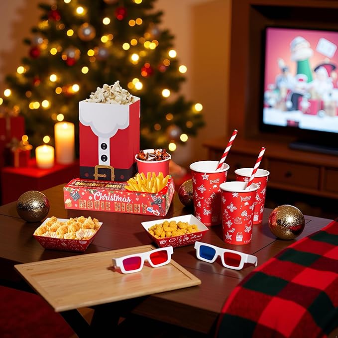 48PCS Christmas Movie Night Party Supplies 24 Snack Boxes 12 Food