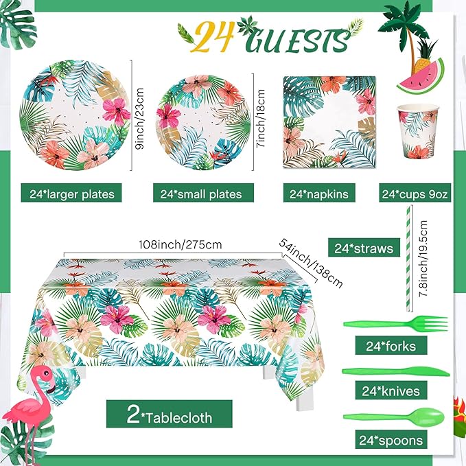 194 Pcs Hawaiian Luau Party Decorations Supplies Set Tropical