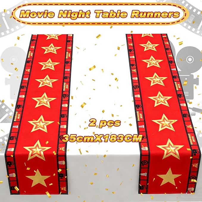 2 Pcs 13 x 72 Inch Movie Night Table Runner for Movie Night