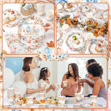 200 Pcs Fall Pumpkin Gender Reveal Baby Shower Paper Plates Napkins