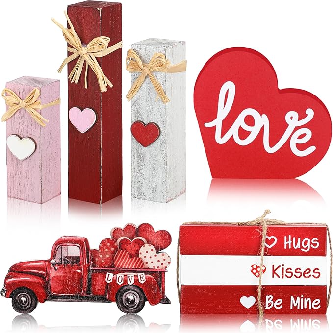 8Pcs Valentine's Day Decoration Wooden Valentines Table Centerpiece