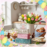 4 Pcs Easter Bunny Table Decor Wooden Pastel Bunny 3 tier Wooden