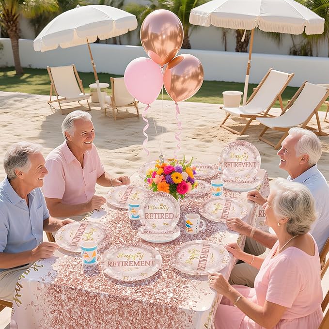 98Pcs Rose Gold Retirement Decorations Pink Happy Retirement Plates