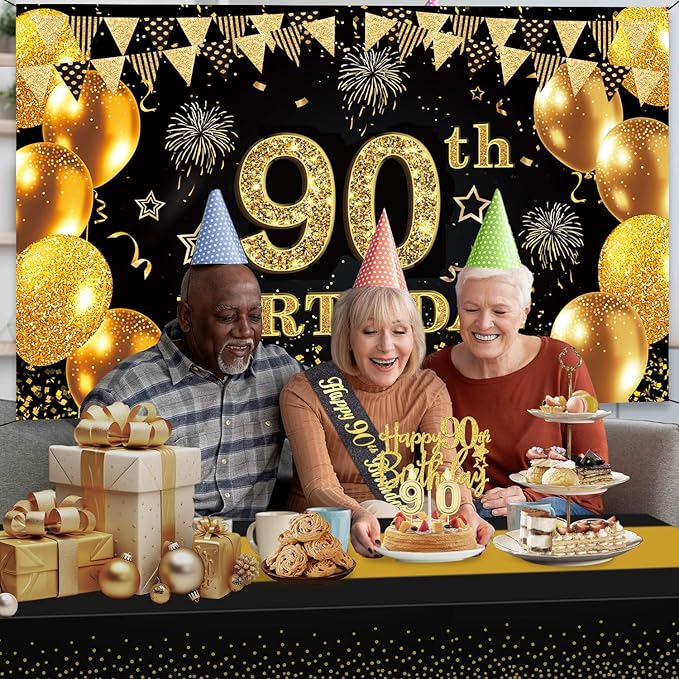 90th Birthday Decorations Men Women with 90th Birthday Banner Black