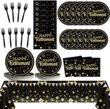 24 Guests Happy Retirement Party Supplies Black Gold Retirement
