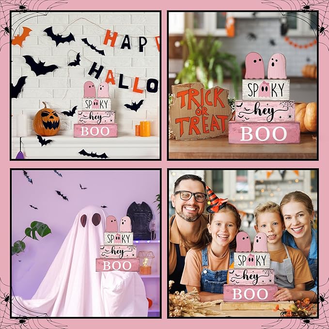 4 Pcs Pink Halloween Decor Ghost Table Decorations Halloween Tiered