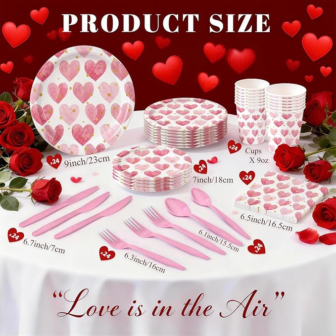 168PCS Valentine Party Supplies Pink Heart Valentine's Day