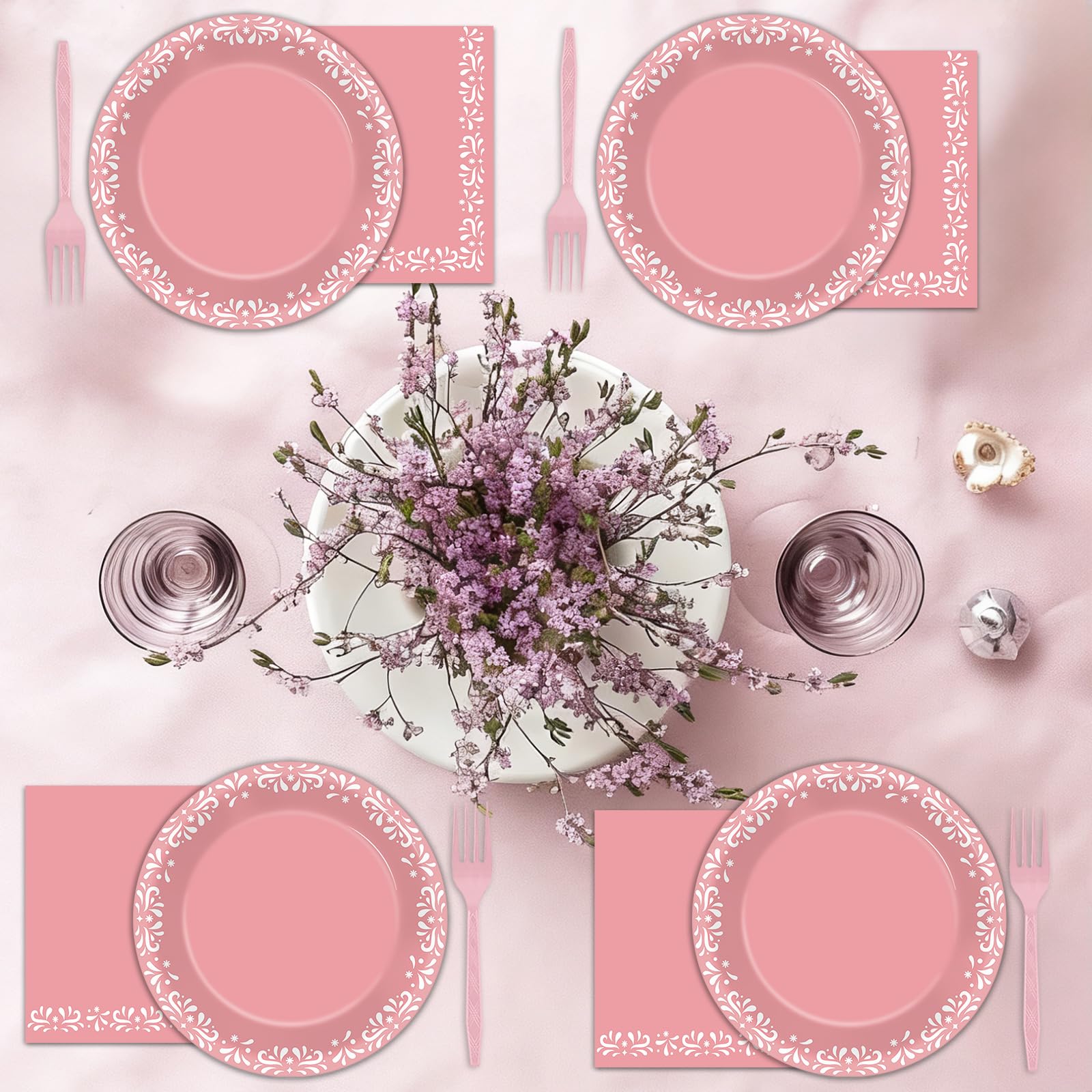 96 Pcs Pink Cielito Party Theme Lindo Decorations Mexican Disposable