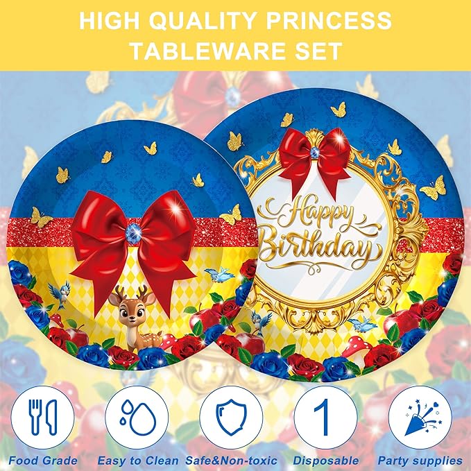 120PCS Princess Party Supplies for Girls Kids Cartoons Snow & White