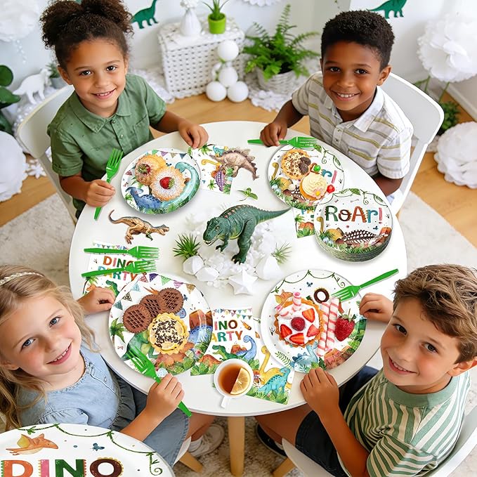 96 Pcs Dinosaur Plates and Napkins Tableware Set Serves 24 Dinosaur