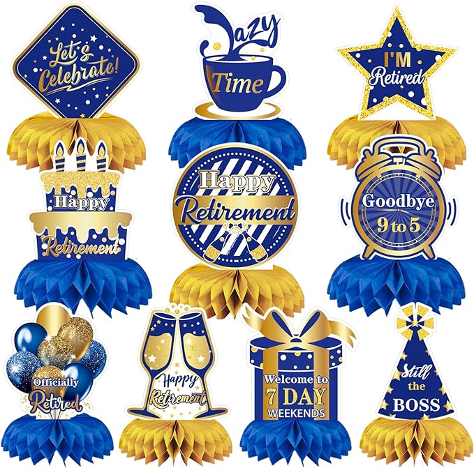 10 Pcs Retirement Party Decorations, Blue Gold Retirement Table
