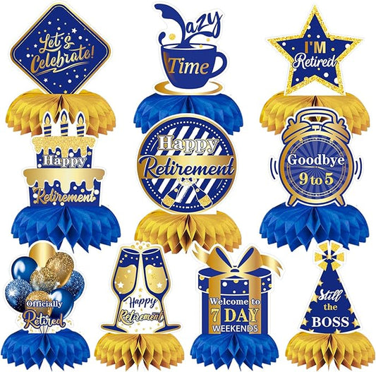 10 Pcs Retirement Party Decorations, Blue Gold Retirement Table