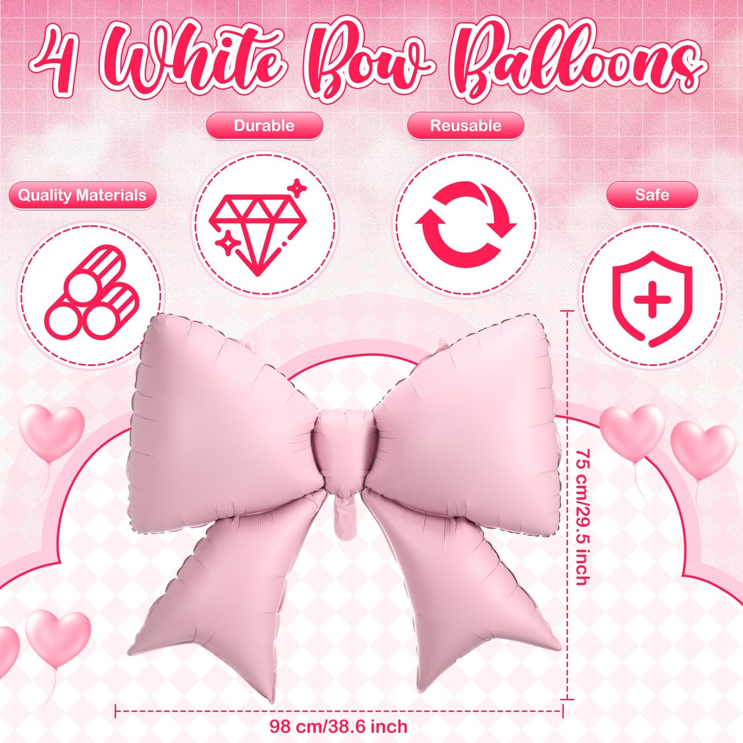 Simgoing 4 Pcs 39 Inch Jumbo Pink Bow Balloons Giant Bow Balloons