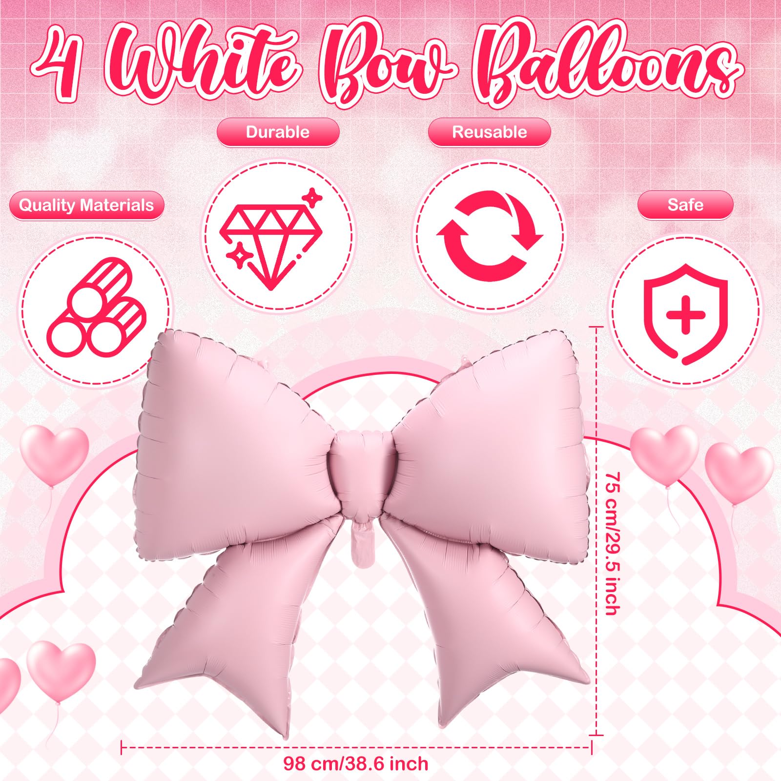 Simgoing 4 Pcs 39 Inch Jumbo Pink Bow Balloons Giant Bow Balloons