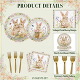 Tedercle 100 Pcs Easter Bunny Tableware Party Supplies, Serves 25
