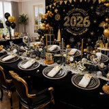 WDF Partyware 175PCS Black and Gold Plates - Black Disposable Plates