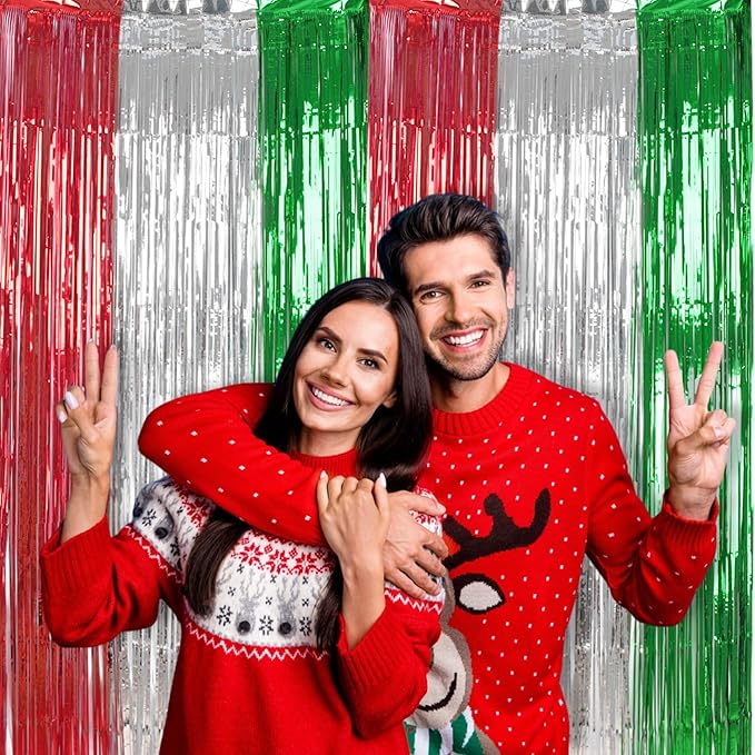 BRAVESHINE 2 Pack Fringe Backdrop Red Silver Green Christmas Party