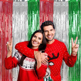 BRAVESHINE 2 Pack Fringe Backdrop Red Silver Green Christmas Party