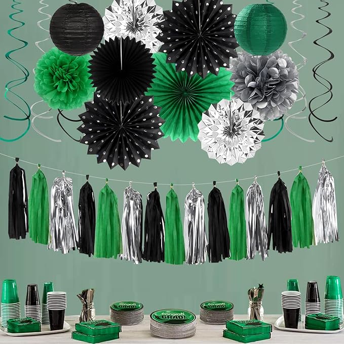 Black Green Silver Football Party Decorations 33pcs Banner Soccer