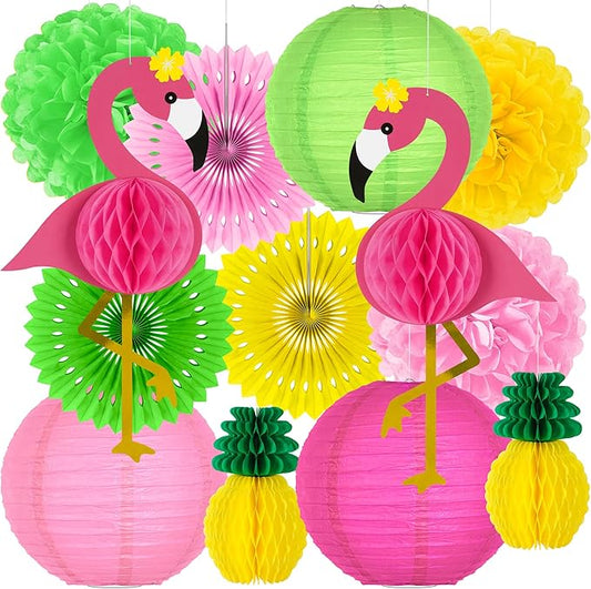 13PCS Hawaiian Party Decorations Luau Party Decorations Flamingo and